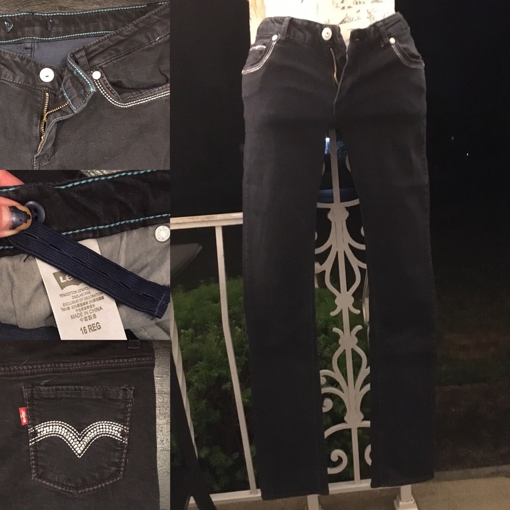 Levi 16reg black denim with rhinestone pockets